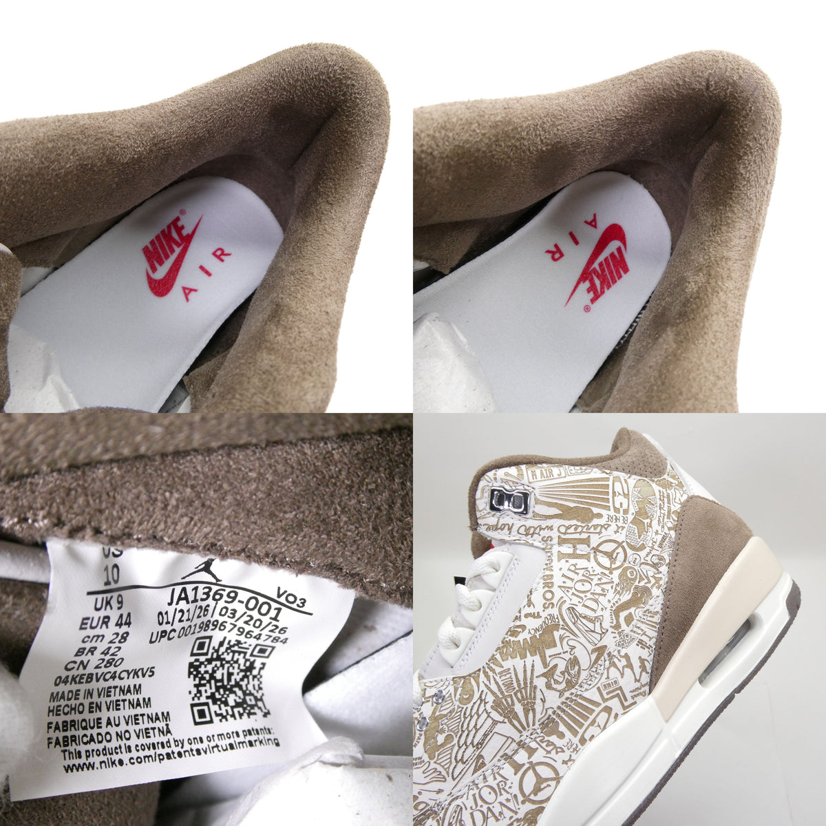 NIKE AIR JORDAN 3 Retro Laser Sneakers Size 28.0