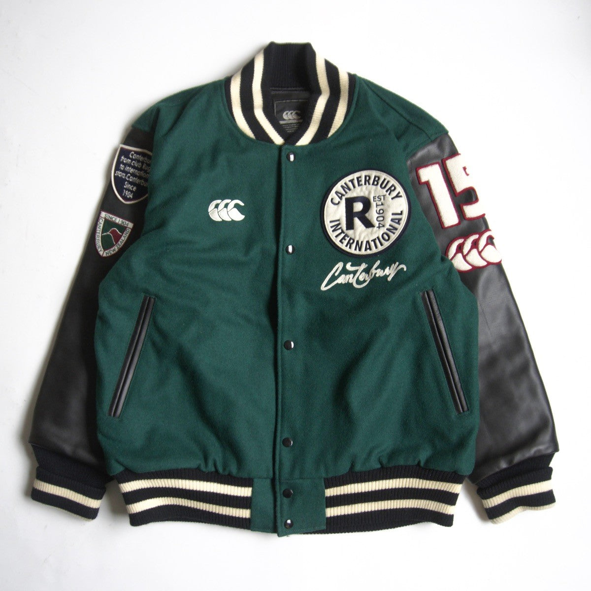 CANTERBURY Embellished leather varsity jacket Size 3L