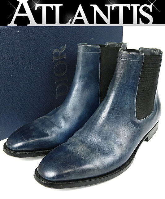 Dior Leather Side Gore Boots Navy Size EU 40