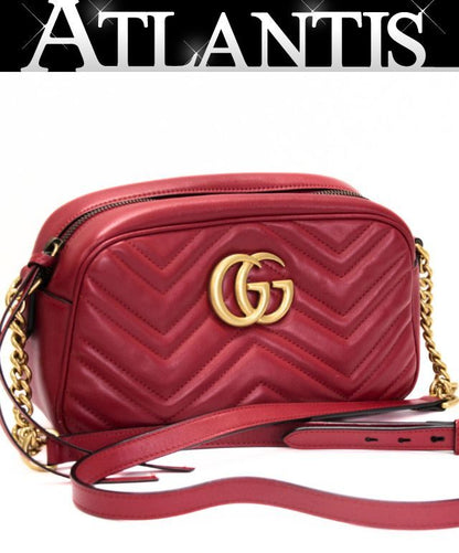 GUCCI GG Marmont Quilted Chain Bag Red Size ONE SIZE