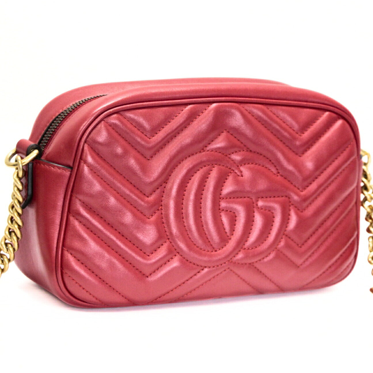 GUCCI GG Marmont Quilted Chain Bag Red Size ONE SIZE