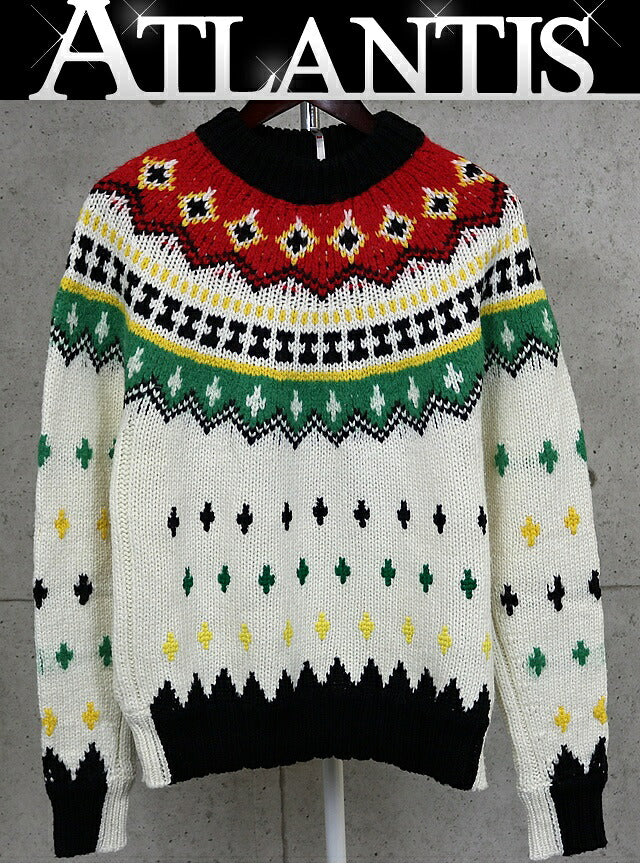 MONCLER Nordic Long Sleeve Knit Sweater White Multi Size S