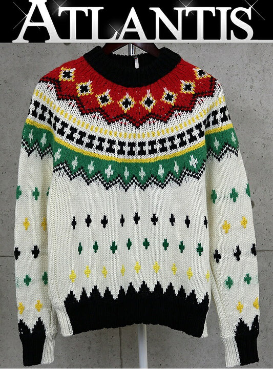 MONCLER Nordic Long Sleeve Knit Sweater White Multi Size S