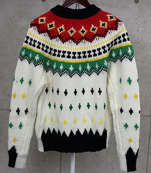 MONCLER Nordic Long Sleeve Knit Sweater White Multi Size S
