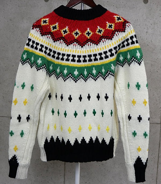 MONCLER Nordic Long Sleeve Knit Sweater White Multi Size S