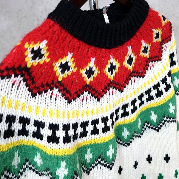 MONCLER Nordic Long Sleeve Knit Sweater White Multi Size S