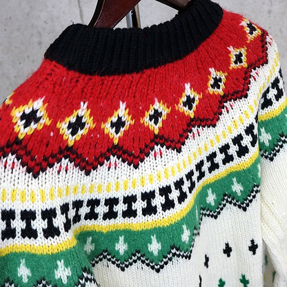 MONCLER Nordic Long Sleeve Knit Sweater White Multi Size S