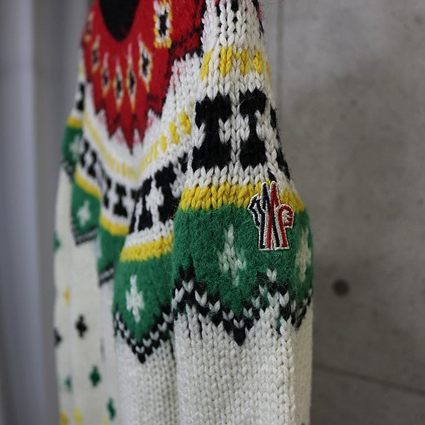 MONCLER Nordic Long Sleeve Knit Sweater White Multi Size S