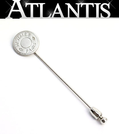 HERMES Sellier Silver Metal Pin Brooch