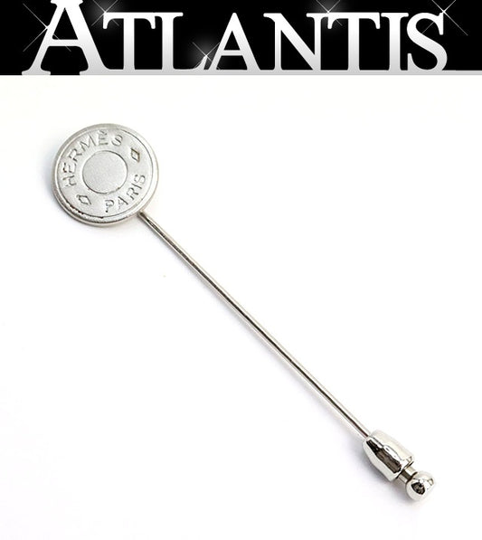 HERMES Sellier Silver Metal Pin Brooch