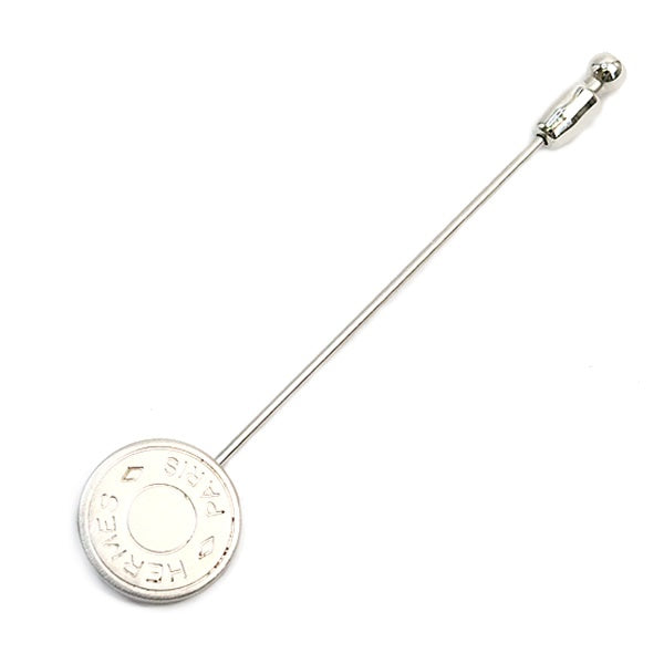 HERMES Sellier Silver Metal Pin Brooch