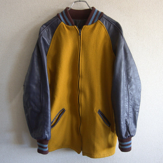 Skookum Melton Leather Varsity Jacket Yellow x Blue Size 40
