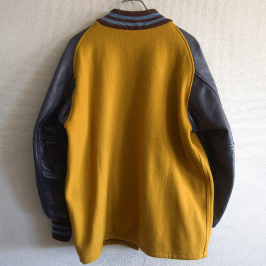 Skookum Melton Leather Varsity Jacket Yellow x Blue Size 40