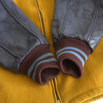 Skookum Melton Leather Varsity Jacket Yellow x Blue Size 40