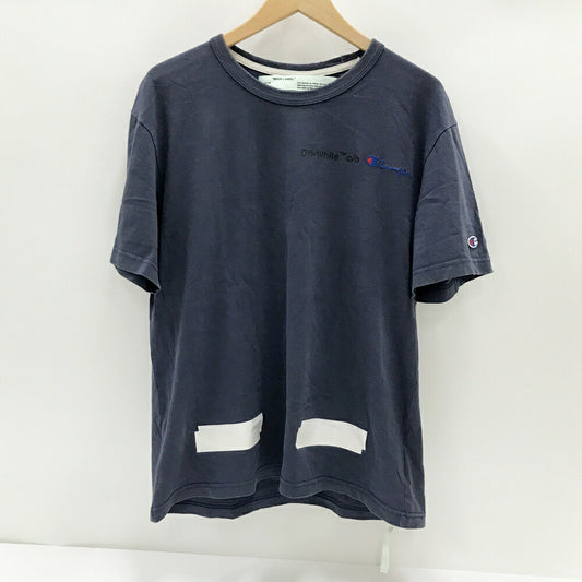OFF-WHITE x Champion Logo Embroidered T-Shirt Navy Size XS
