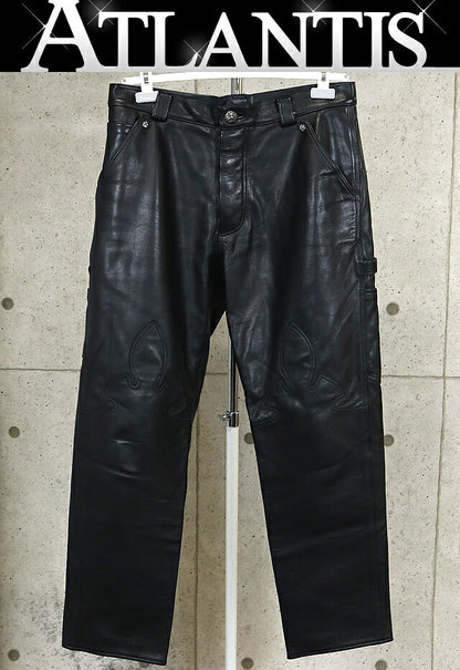 CHROME HEARTS Flare Knee Carpenter Leather Pants Size 33