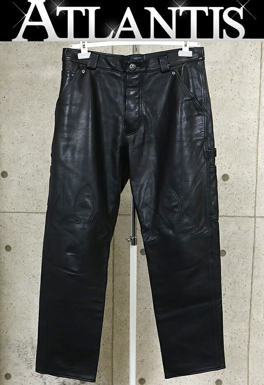 CHROME HEARTS Flare Knee Carpenter Leather Pants Size 33