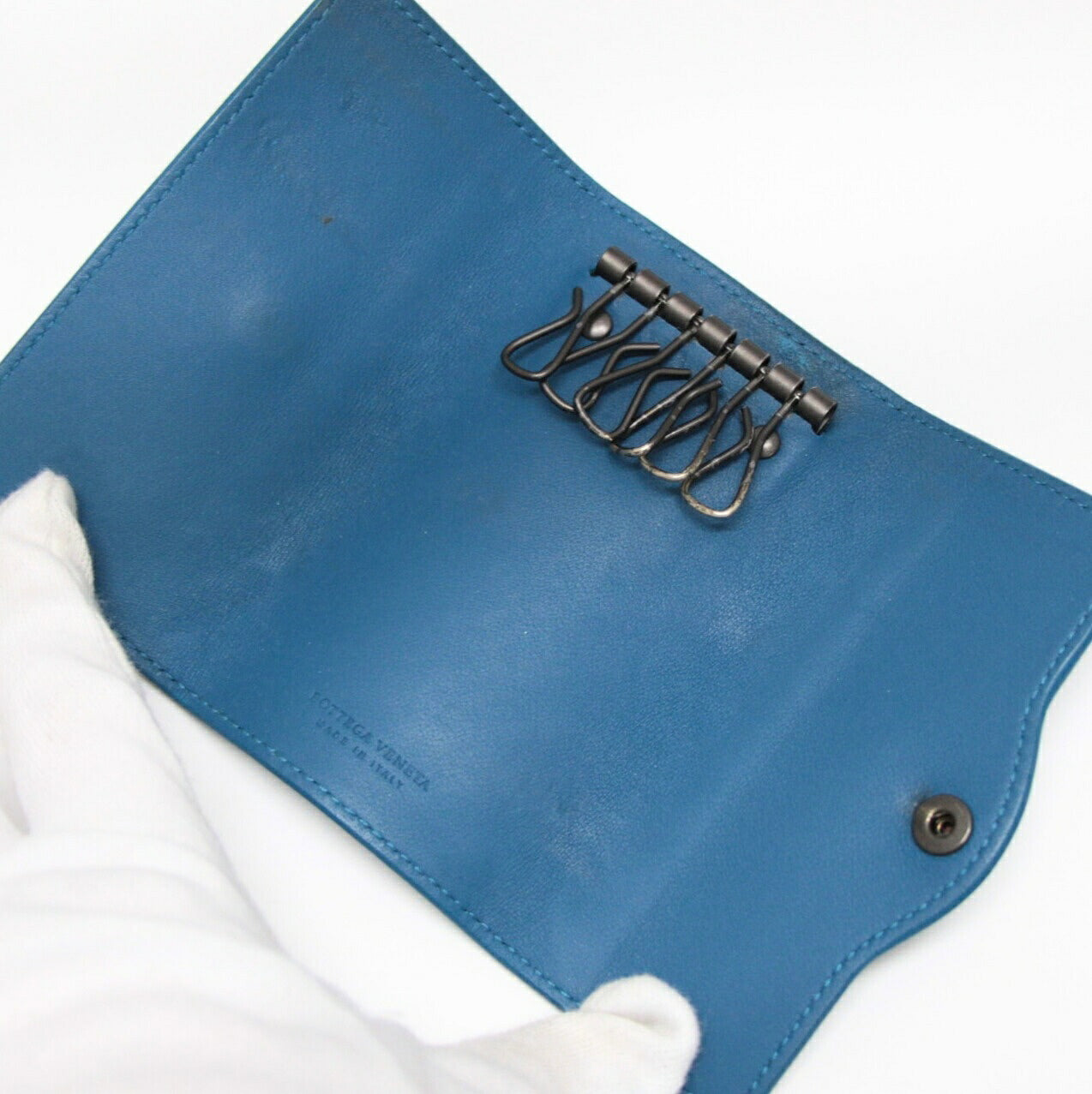 BOTTEGA VENETA Intrecciato Leather 6-Key Case Blue