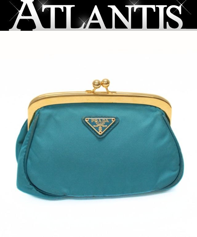 PRADA Triangle Logo Nylon Clasp Wallet Blue Size ONE SIZE