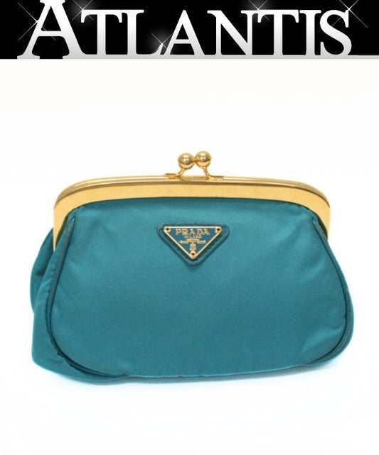 PRADA Triangle Logo Nylon Clasp Wallet Blue Size ONE SIZE