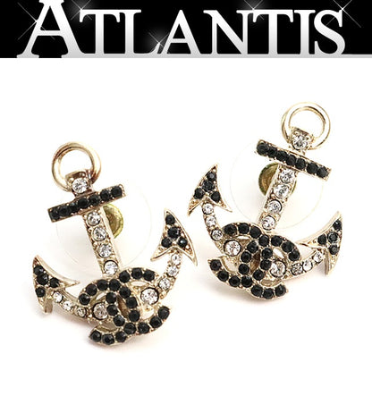CHANEL 18A Coco Mark Rhinestone Metal Earrings Size ONE SIZE