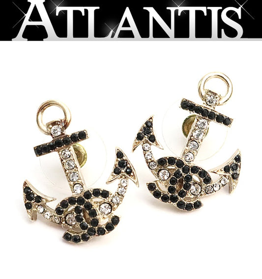 CHANEL 18A Coco Mark Rhinestone Metal Earrings Size ONE SIZE
