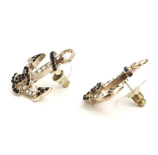 CHANEL 18A Coco Mark Rhinestone Metal Earrings Size ONE SIZE