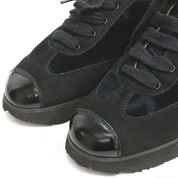 CHANEL Vintage Coco Mark Black Velour Sneakers Size 36