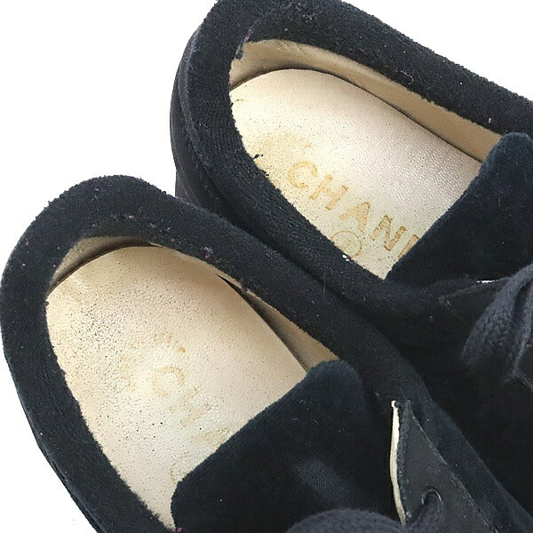CHANEL Vintage Coco Mark Black Velour Sneakers Size 36