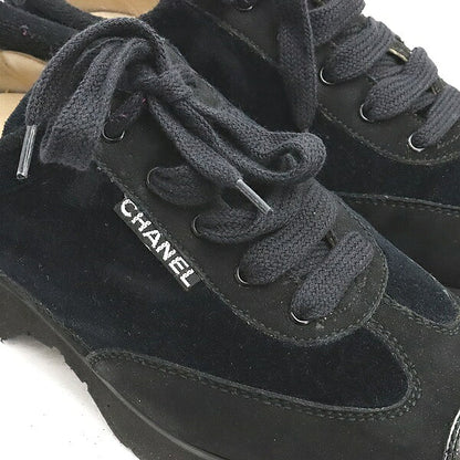 CHANEL Vintage Coco Mark Black Velour Sneakers Size 36