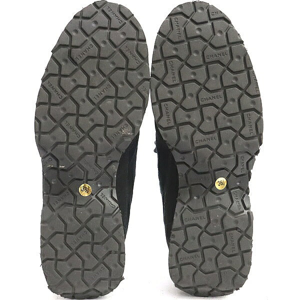 CHANEL Vintage Coco Mark Black Velour Sneakers Size 36