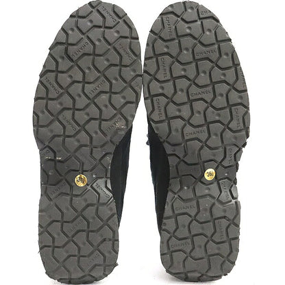CHANEL Vintage Coco Mark Black Velour Sneakers Size 36