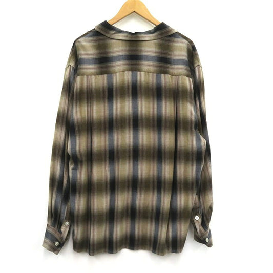 WACKO MARIA Ombre Check Open Collar Long Sleeve Shirt Brown Size XL