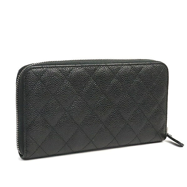 CHANEL Matelasse Caviar Skin Round Zip Wallet Size ONE SIZE
