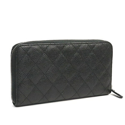 CHANEL Matelasse Caviar Skin Round Zip Wallet Size ONE SIZE