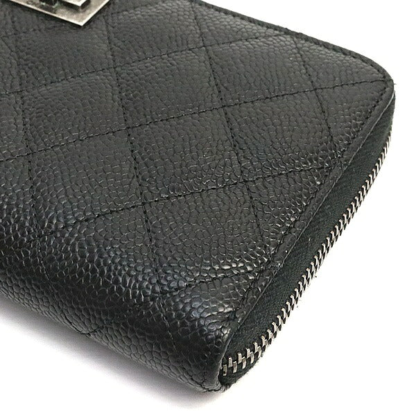 CHANEL Matelasse Caviar Skin Round Zip Wallet Size ONE SIZE