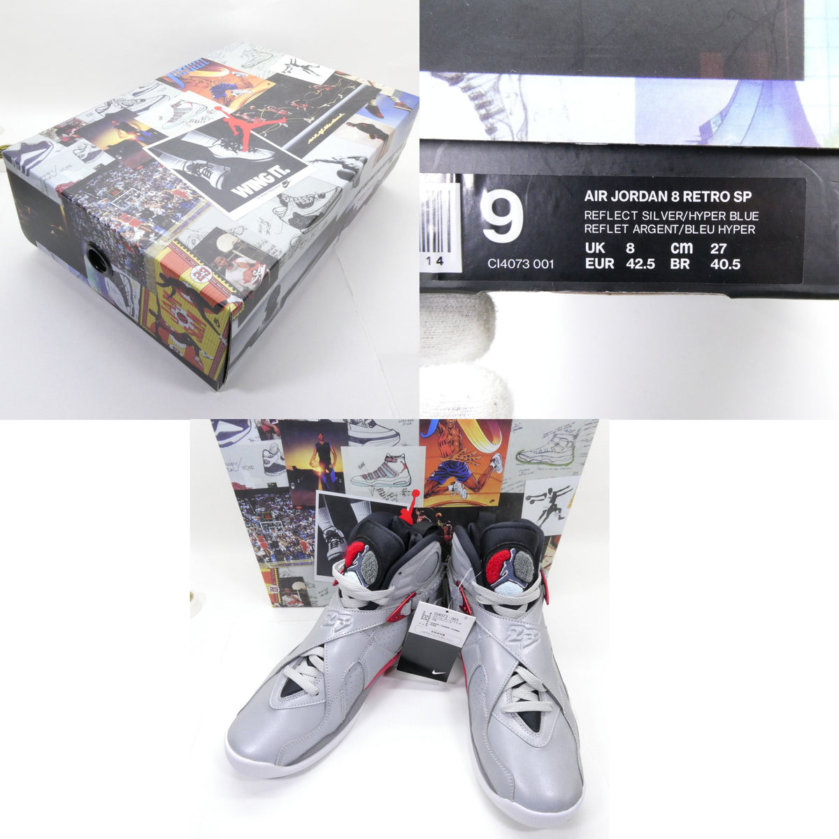 NIKE AIR JORDAN 8 Retro SP "Reflection" Sneakers Size 27.0