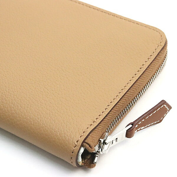 HERMES Azap Compact Silk'in Evercolor Leather Wallet Chai
