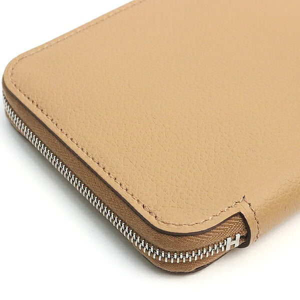 HERMES Azap Compact Silk'in Evercolor Leather Wallet Chai