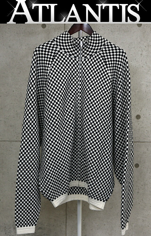 RAF SIMONS Checkered Wool Zip Knit Hoodie B/W Size 1