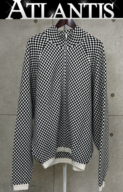 RAF SIMONS Checkered Wool Zip Knit Hoodie B/W Size 1