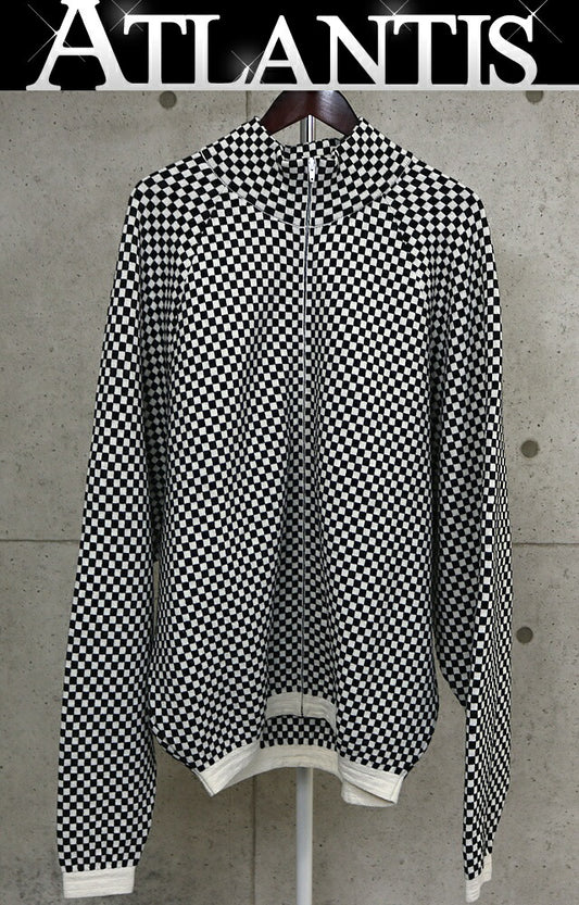 RAF SIMONS Checkered Wool Zip Knit Hoodie B/W Size 1