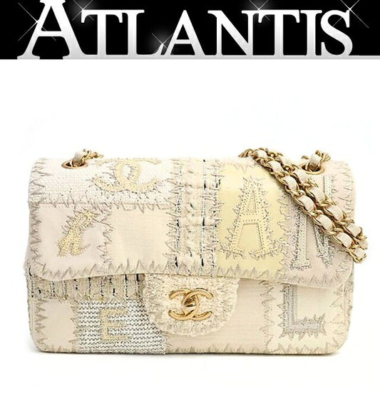 CHANEL Matelasse 25 Tweed W Chain Bag White Size ONE SIZE