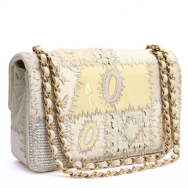 CHANEL Matelasse 25 Tweed W Chain Bag White Size ONE SIZE