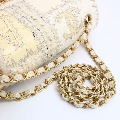 CHANEL Matelasse 25 Tweed W Chain Bag White Size ONE SIZE