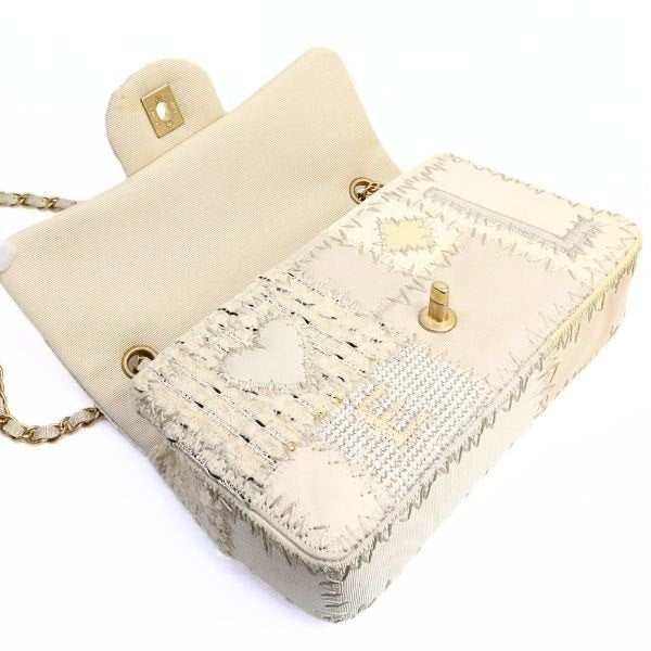 CHANEL Matelasse 25 Tweed W Chain Bag White Size ONE SIZE