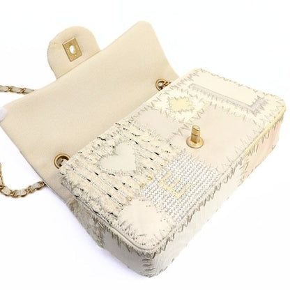 CHANEL Matelasse 25 Tweed W Chain Bag White Size ONE SIZE