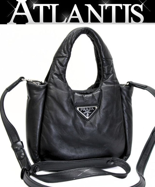 PRADA Padded Mini 2-Way Leather Bag Black Size ONE SIZE