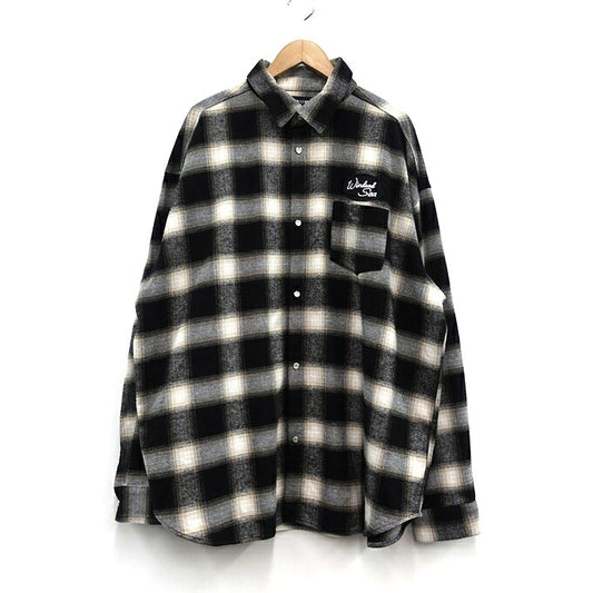 WIND AND SEA Flannel Cotton Shirt Black/White Size XL