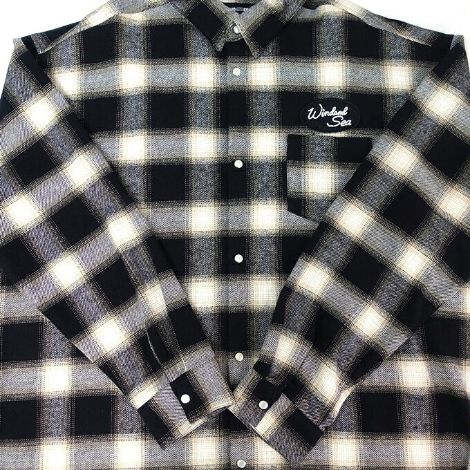 WIND AND SEA Flannel Cotton Shirt Black/White Size XL